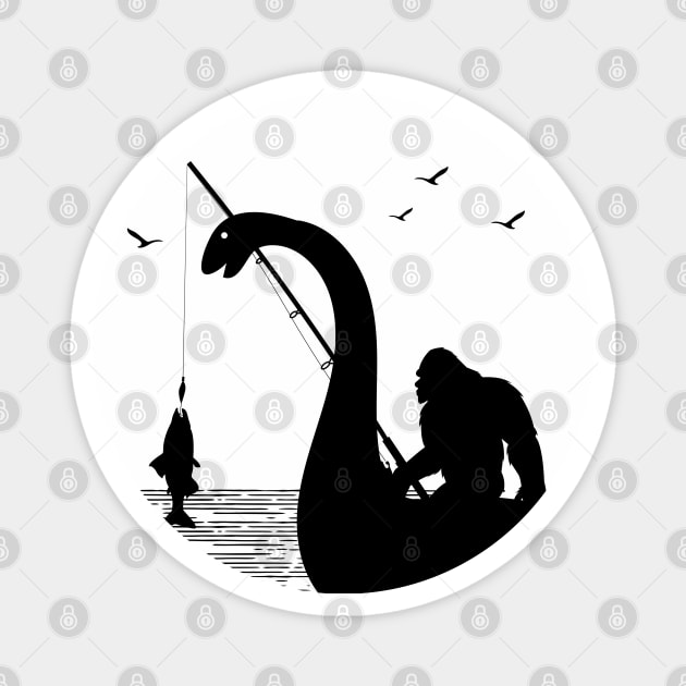 Bigfoot Riding Loch Ness Monster Sasquatch Fishing Magnet by Tesszero